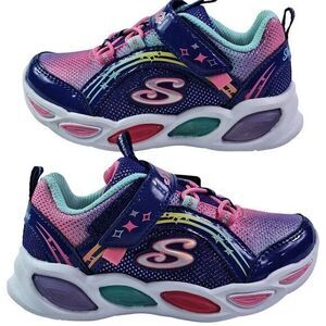 Skechers Girls Fashion Sneaker Lights Size‎ 7 (15cm) Lila Pink Blue Lace up New